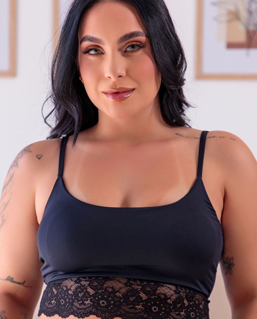 ST31 Top em microfibra c bojo removível e renda Jussily